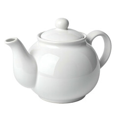 This white ceramic teapot features a smooth, rounded body and a classic spout.