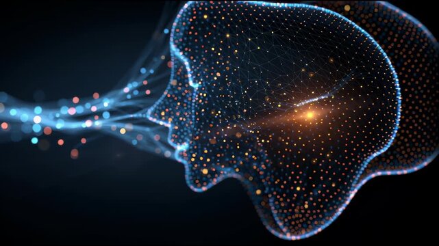 Mindscape:  An image that showing  a  human face silhouette formed by particles and light, it also convey abstract sense. 