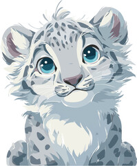 Cute Snow Leopard Cub Illustration with Blue Eyes
