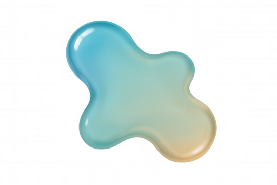 Colorful liquid blob with blue, green, and orange gradients spreading on a transparent background