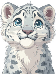 Cute Snow Leopard Cub Illustration with Blue Eyes
