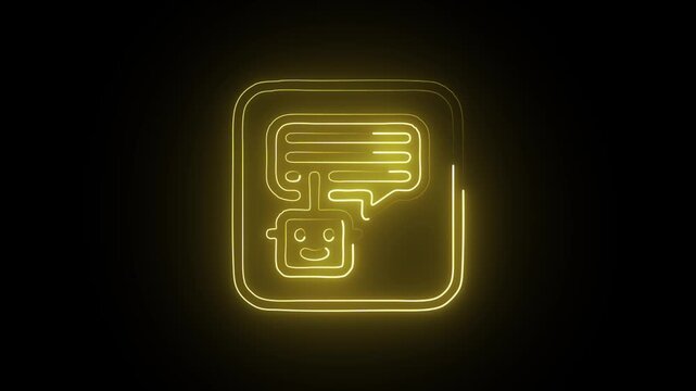 Glowing Neon Chatbot Icon Isolated on Black Background. HD Video Motion Graphic Animation