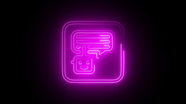 Glowing Neon Chatbot Icon Isolated on Black Background. HD Video Motion Graphic Animation