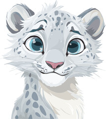 Cute Snow Leopard Cub Illustration with Blue Eyes