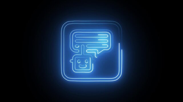 Glowing Neon Chatbot Icon Isolated on Black Background. HD Video Motion Graphic Animation