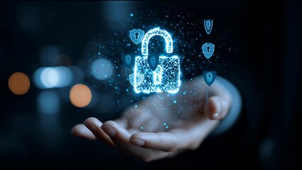 Cybersecurity Shield: A person's hand tenderly cradles a glowing, digital padlock, symbolizing the protection of vital information in the digital age.