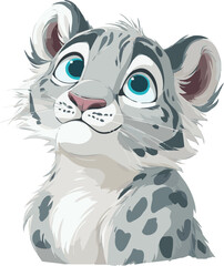 Cute Snow Leopard Cub Illustration with Blue Eyes