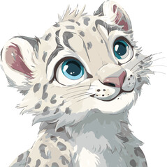 Cute Snow Leopard Cub Illustration with Blue Eyes