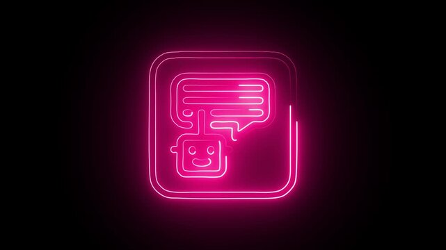 Glowing Neon Chatbot Icon Isolated on Black Background. HD Video Motion Graphic Animation