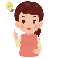 閃く妊婦さん　上半身イラスト／Pregnant Woman with Bright Idea　upper body illustration