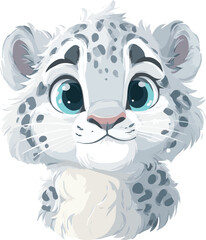 Cute Snow Leopard Cub Illustration with Blue Eyes
