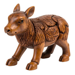 Carved wooden animal figure shows intricate detail.