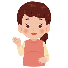 Fototapeta premium 案内する妊婦さん 上半身イラスト／Pregnant Woman Pointing or Guiding upper body illustration