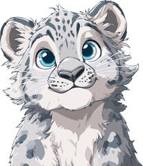 Cute Snow Leopard Cub Illustration with Blue Eyes