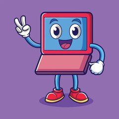 Cute Laptop Cartoon Character with Happy Smiling Face
