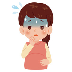 つわりを感じる妊婦さん　上半身イラスト／Pregnant Woman Feeling Morning Sickness　upper body illustration