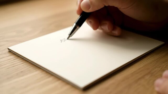 Writing on Blank Paper - A close-up video depicting a hand holding a pen poised to write on a blank sheet of paper.