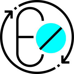 Abstract Circular Graphic Design With Bold Black Lines And A Cyan Circle With Black Diagonal Line Represents Cycles Or Processes