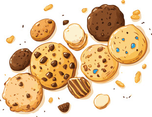 llustration of a Glass of Milk with Cookie in Minimalist Style