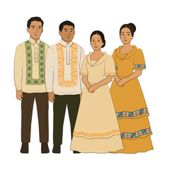 Filipino Traditional Attire Vector Set – Barong and Saya Characters in Cultural Outfit Variations