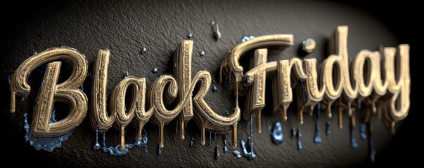 Golden Liquid Effect Black Friday Typography Against Black Background