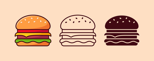 Hamburger vector illustration. Cartoon, line drawing, silhouette