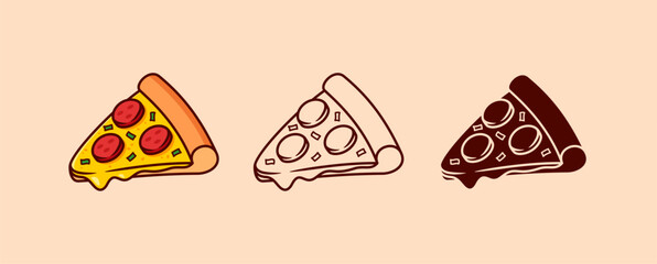 Pizza vector illustration. Cartoon, line drawing, silhouette