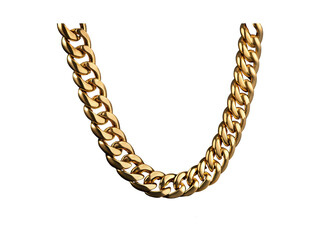 Thick golden metal cuban chain necklace with reflection isolated on transparent background