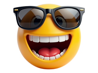 Cool Smiling Emoji Wearing Sunglasses with Open Mouth Expressing Joy on Transparent Background