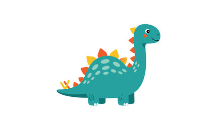 Naklejka premium A cute cartoon illustration of a friendly turquoise dinosaur with orange and yellow spikes on its back and tail and yellow frills around its neck.