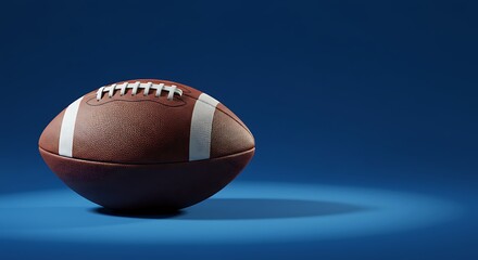 American football ball with natural lighting on blue background
