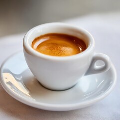 Fototapeta premium Close-up shot of a small white coffee cup with espresso on a saucer.