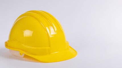 Fototapeta premium Bright yellow safety hard hat for construction work industrial head protection and workplace safety gear.