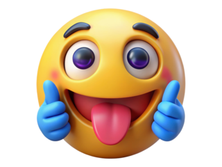 Smiling Yellow Emoji Thumbs Up Gesture Playful Expression Funny Cartoon Character Cheerful Emoticon 3D Render