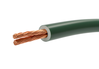 Stripped Green Electrical Wire Closeup on transparent background