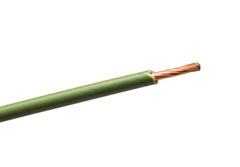 Fototapeta premium Green Wire with Exposed Copper on transparent background