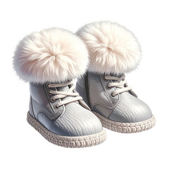 Cozy winter boots with fluffy trim keep feet warm.