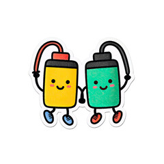 Cheerful Battery Friends Holding Hands