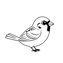 Black and white outline drawing of sparrow bird, suitable for coloring pages, logo design, or educational wildlife vector illustration