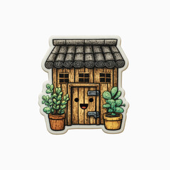 Charming Smiling Little House with Potted Plants