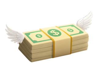 Flying dollar bills bundle light green with wings finance investment economy growth