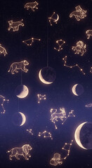 celestial wallpaper, constellations, stars, fantasy night sky, dreamy background, glowing moons, cosmic art, magical universe, ethereal aesthetic, indigo wallpaper