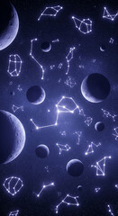 celestial wallpaper, constellations, stars, fantasy night sky, dreamy background, glowing moons, cosmic art, magical universe, ethereal aesthetic, indigo wallpaper