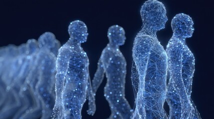 Digital Representation of Walking Humans in Blue Neon Light