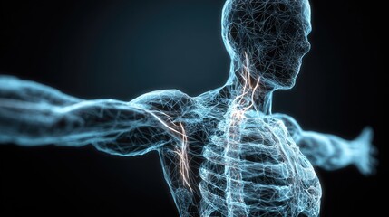 Human Anatomy Representation with Electric Wireframe Design