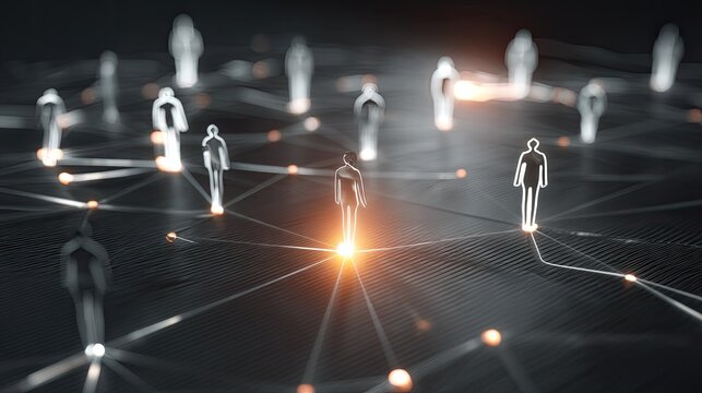 Digital Network Connection with Human Silhouettes and Light Elements