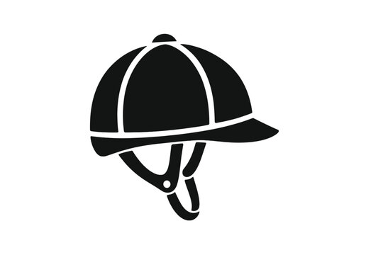 Equestrian sport icon. Jockey helmet for horse riding. Safety headgear for protection. Professional rider cap for horse racing, derby and competition. Vector symbol illustration.