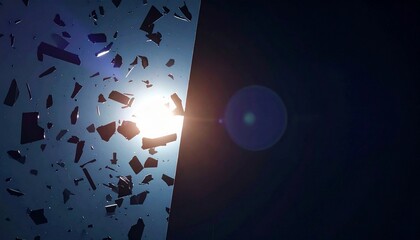 Metallic Shards and Intense Light Drifting in Space After Explosion, Sci-Fi, Crisis, and Destruction Background