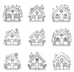 Christmas Gingerbread House Coloring Page for Kids  Holiday Vector Illustration