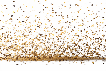 A dense swarm of small flying insects or gnats illuminated by warm light isolated on transparent background